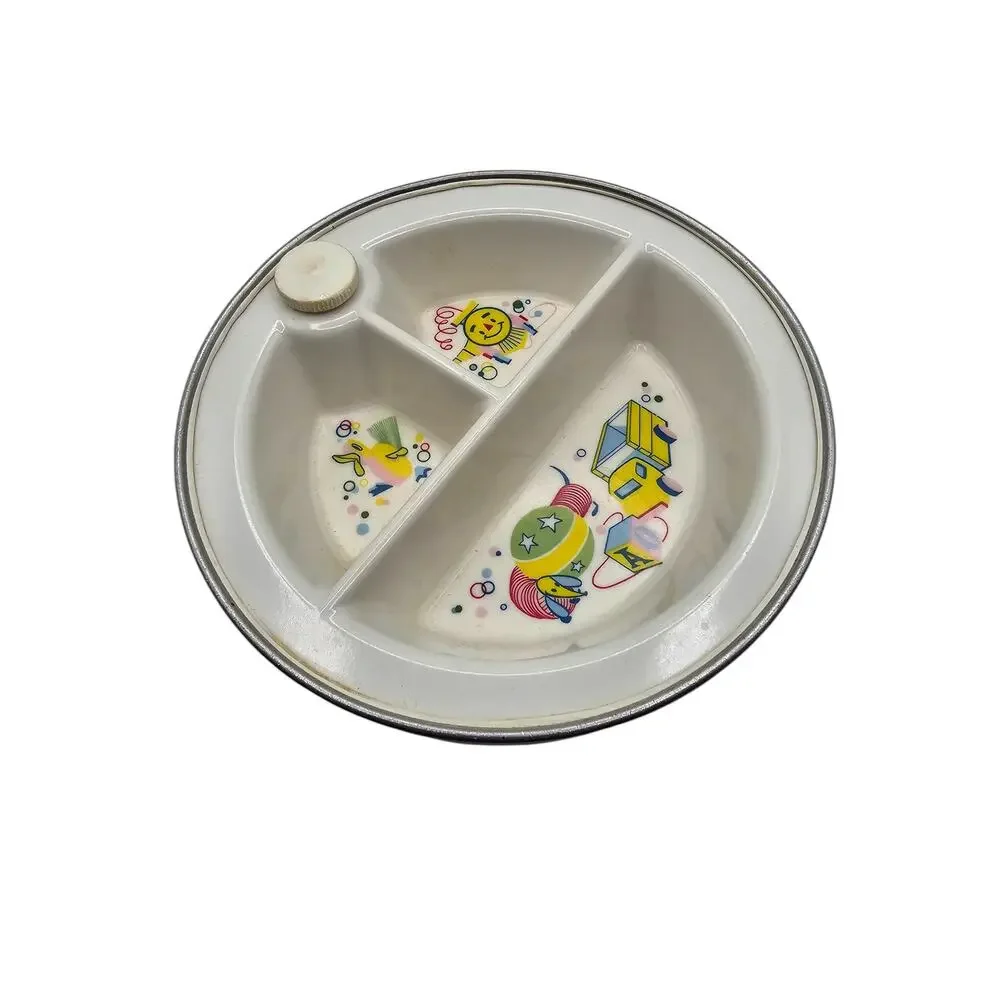 Vintage Excello Baby Food Warmer Divided Dish Nursery Decor/Camping/Collectors